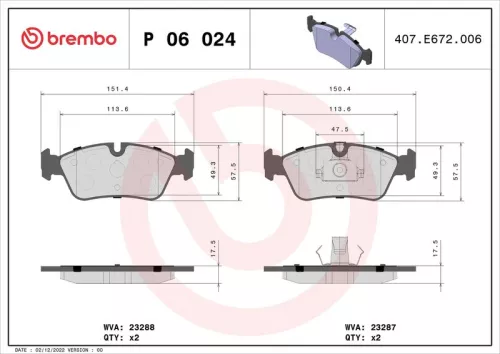 Brake Pad Set, disc brake BREMBO P 06 024)