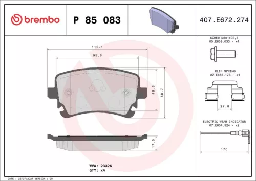 Remblokkenset, schijfrem BREMBO P 85 083)