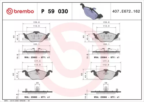 Brake Pad Set, disc brake BREMBO P 59 030)