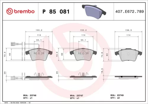 Remblokkenset, schijfrem BREMBO P 85 081)