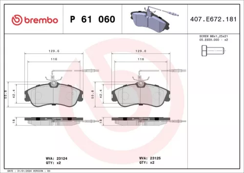 Remblokkenset, schijfrem BREMBO P 61 060)
