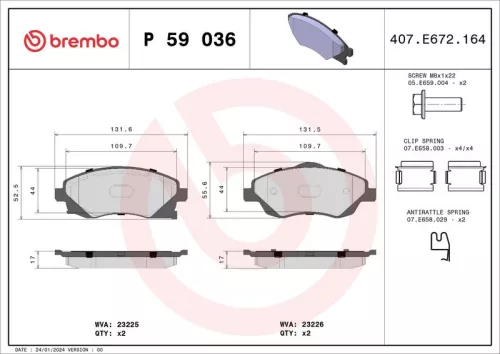 Remblokkenset, schijfrem BREMBO P 59 036)