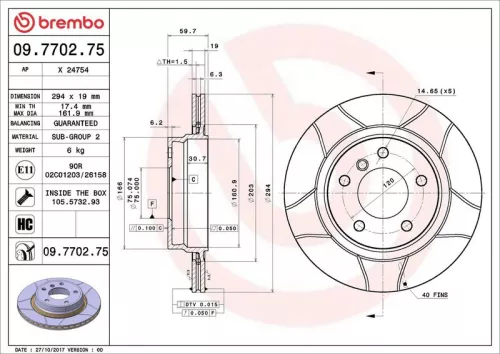 Remschijf BREMBO 09.7702.75)