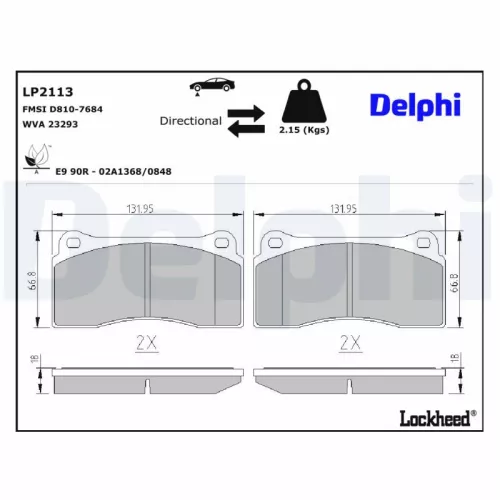 Remblokkenset, schijfrem DELPHI LP2113)