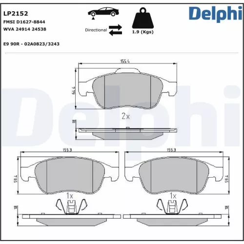 Remblokkenset, schijfrem DELPHI LP2152)