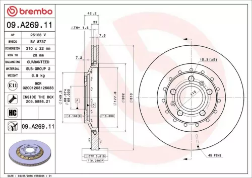 Remschijf BREMBO 09.A269.11)