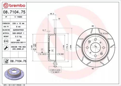 Remschijf BREMBO 08.7104.75)