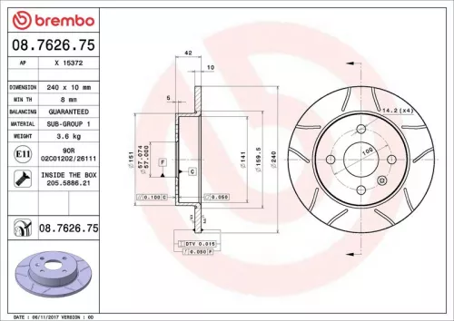 Remschijf BREMBO 08.7626.75)
