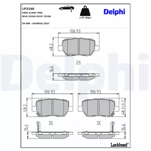 Remblokkenset, schijfrem DELPHI LP2160)