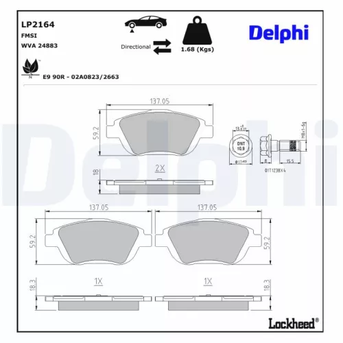 Remblokkenset, schijfrem DELPHI LP2164)