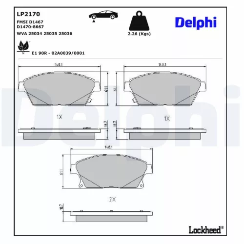 Remblokkenset, schijfrem DELPHI LP2170)