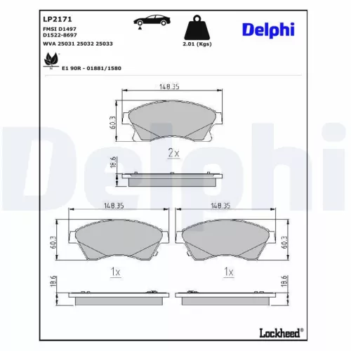 Brake Pad Set, disc brake DELPHI LP2171)