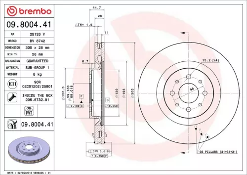 Remschijf BREMBO 09.8004.41)