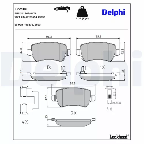 Brake Pad Set, disc brake DELPHI LP2188)