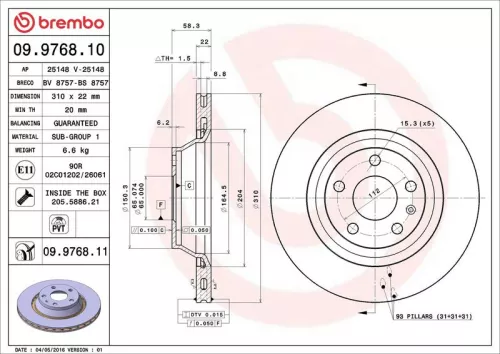 Remschijf BREMBO 09.9768.11)