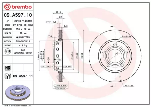 Brake Disc BREMBO 09.A597.11)