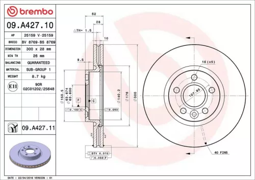 Remschijf BREMBO 09.A427.11)