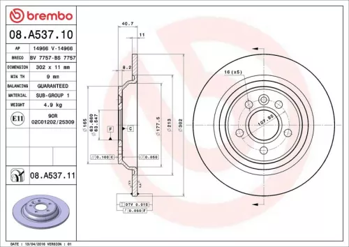 Remschijf BREMBO 08.A537.11)