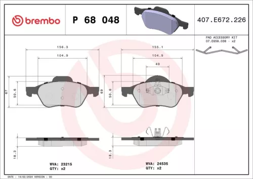Remblokkenset, schijfrem BREMBO P 68 048)