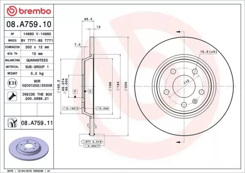 Brake Disc BREMBO 08.A759.11)