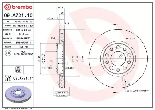 Remschijf BREMBO 09.A721.11)