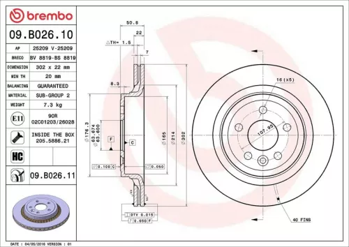 Remschijf BREMBO 09.B026.11)