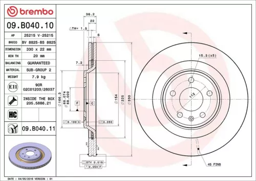 Remschijf BREMBO 09.B040.11)