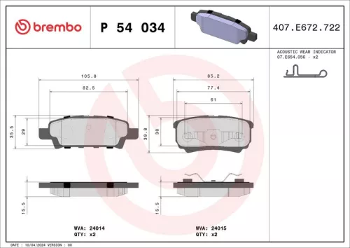 Remblokkenset, schijfrem BREMBO P 54 034)
