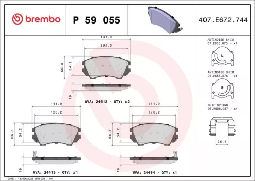 Remblokkenset, schijfrem BREMBO P 59 055)