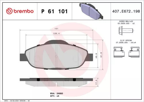 Remblokkenset, schijfrem BREMBO P 61 101)