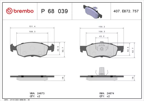 Remblokkenset, schijfrem BREMBO P 68 039)
