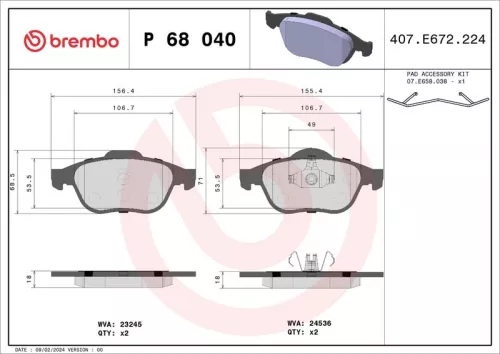 Remblokkenset, schijfrem BREMBO P 68 040)