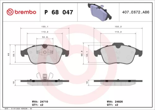 Remblokkenset, schijfrem BREMBO P 68 047)