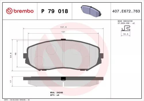 Remblokkenset, schijfrem BREMBO P 79 018)