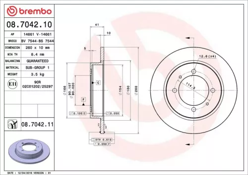 Remschijf BREMBO 08.7042.11)