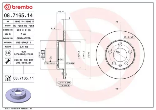 Brake Disc BREMBO 08.7165.11)