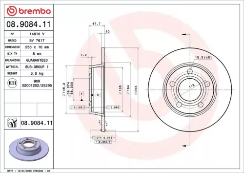 Remschijf BREMBO 08.9084.11)