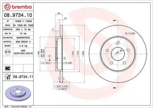 Remschijf BREMBO 08.9734.11)