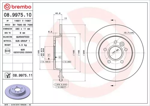 Brake Disc BREMBO 08.9975.11)