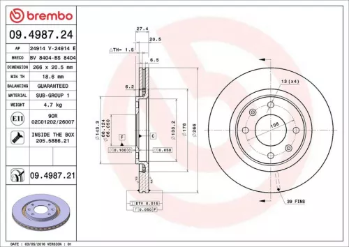 Remschijf BREMBO 09.4987.21)