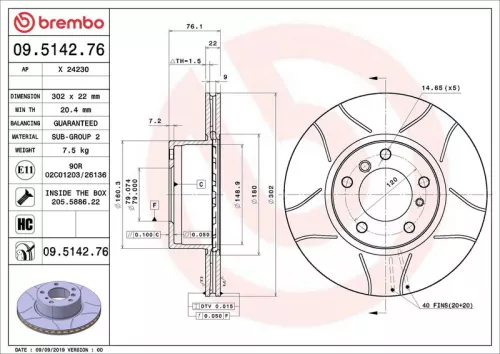 Remschijf BREMBO 09.5142.76)