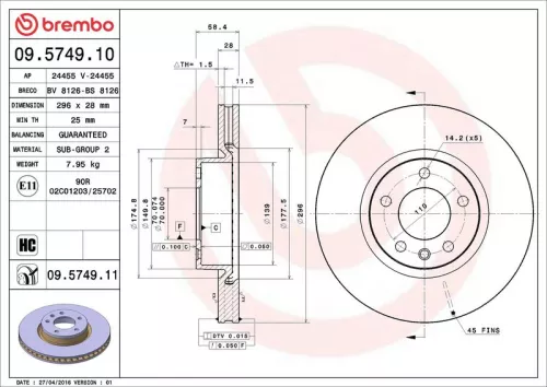 Brake Disc BREMBO 09.5749.11)