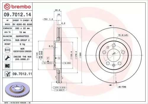 Brake Disc BREMBO 09.7012.11)