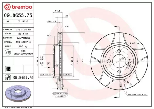 Remschijf BREMBO 09.8655.75)