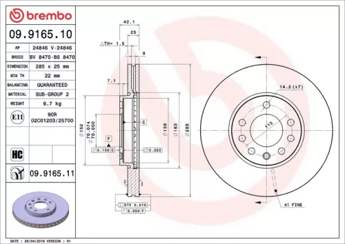 Remschijf BREMBO 09.9165.11)
