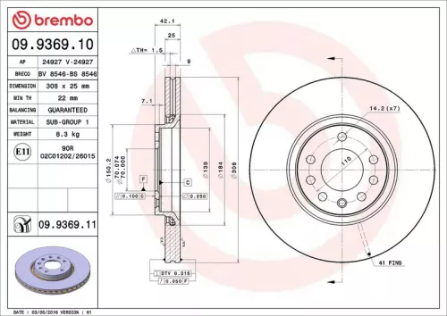 Remschijf BREMBO 09.9369.11)