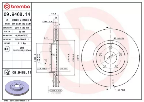 Brake Disc BREMBO 09.9468.11)