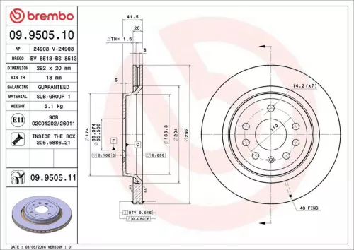 Remschijf BREMBO 09.9505.11)