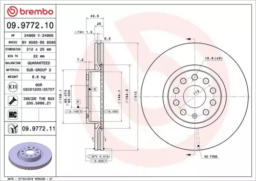 Brake Disc BREMBO 09.9772.11)