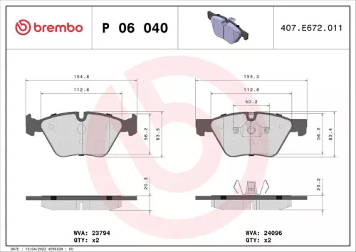 Remblokkenset, schijfrem BREMBO P 06 040)